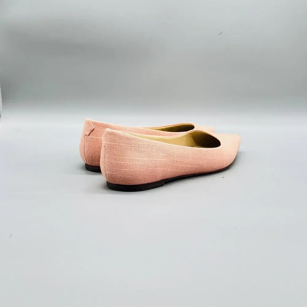 J McLaughlin Shoes Womens 8 Pink Linen Ballet Flats Pointed Toe Slip On Casual